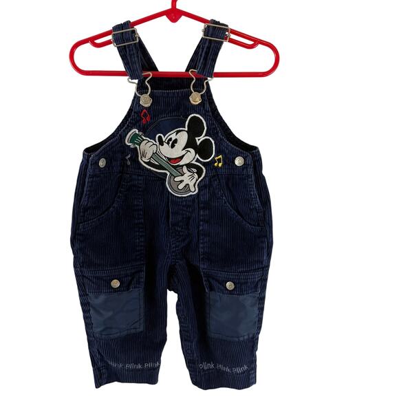 Disney Baby Mickey Blue Corduroy Bib Overalls Musical Mickey Embroidered 12 Mo